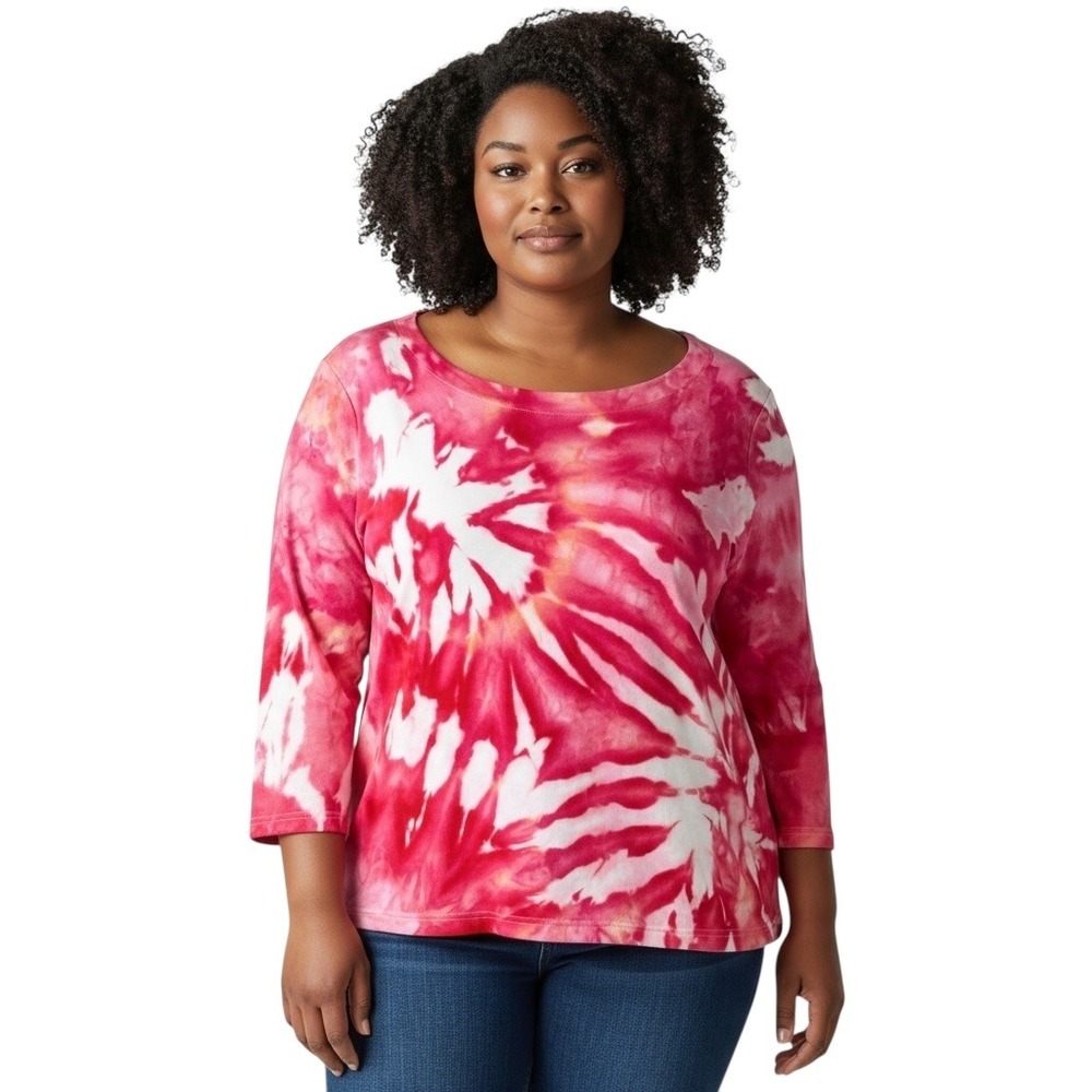 Croft & Barrow XL‎ Top Handmade Tie Dye Hot Pink Spiral Cotton Boho Artsy 440